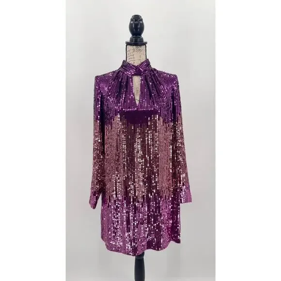 B55 Kate Spade Sequin Mini Dress Women 4 Shift Ombre Sparkly Mardi Gras Y2K Glam